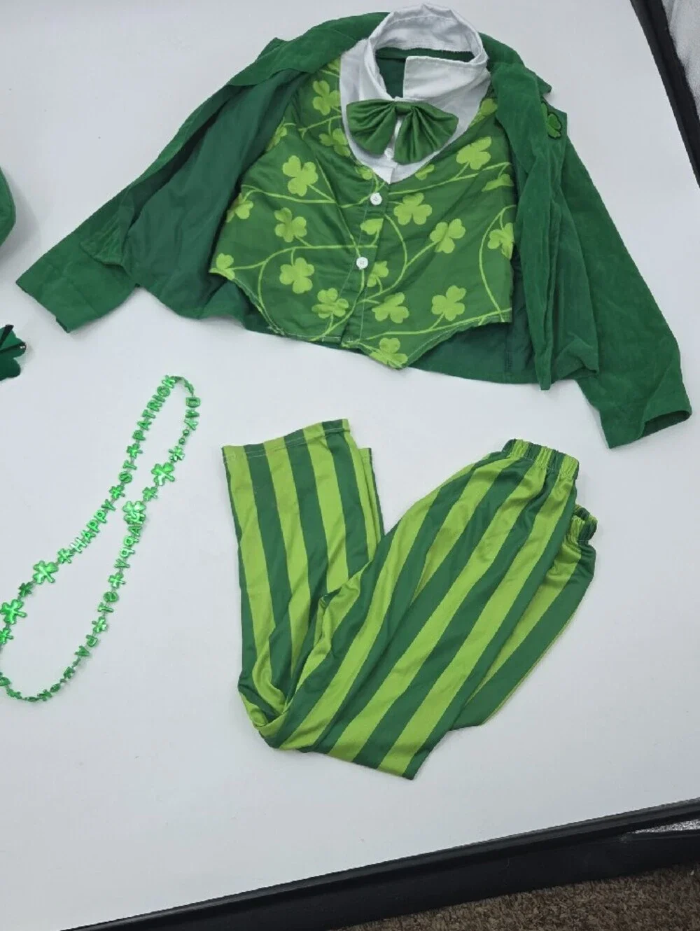 Green Shamrock Leprechaun Kids Costume Jacket, Pants And Accessories